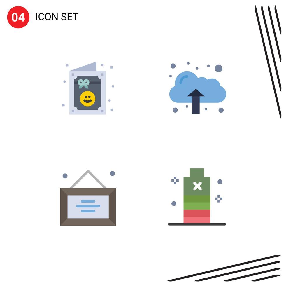 Flat Icon Pack of 4 Universal Symbols of birthday diploma party upload battery Editable Vector Design Elements