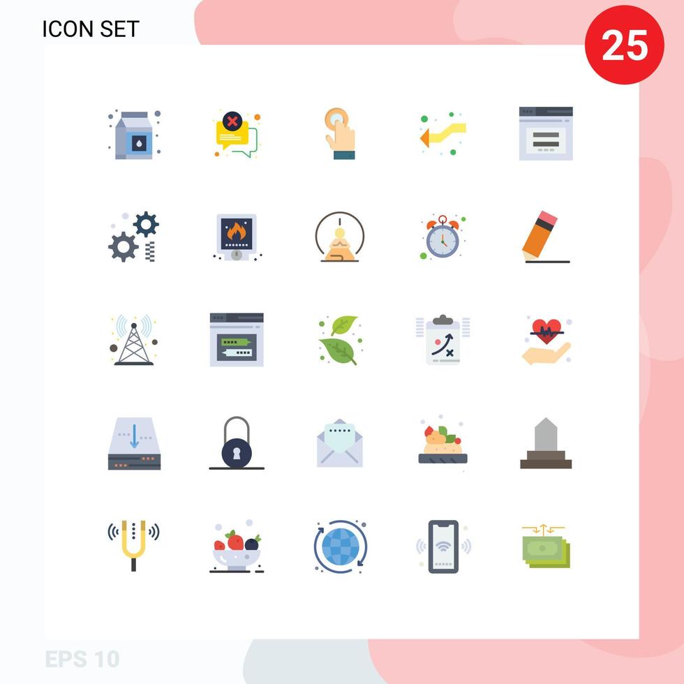 Flat Color Pack of 25 Universal Symbols of web page touchscreen left intersect Editable Vector Design Elements