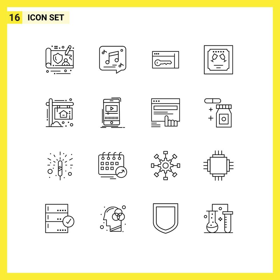 Editable Vector Line Pack of 16 Simple Outlines of board letter browser invitation card Editable Vector Design Elements