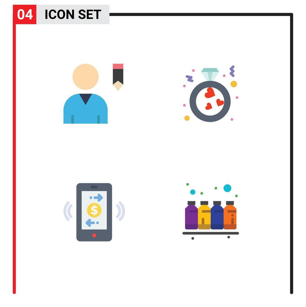 4 Universal Flat Icon Signs Symbols of edit internet of things heart proposal bottle Editable Vector Design Elements