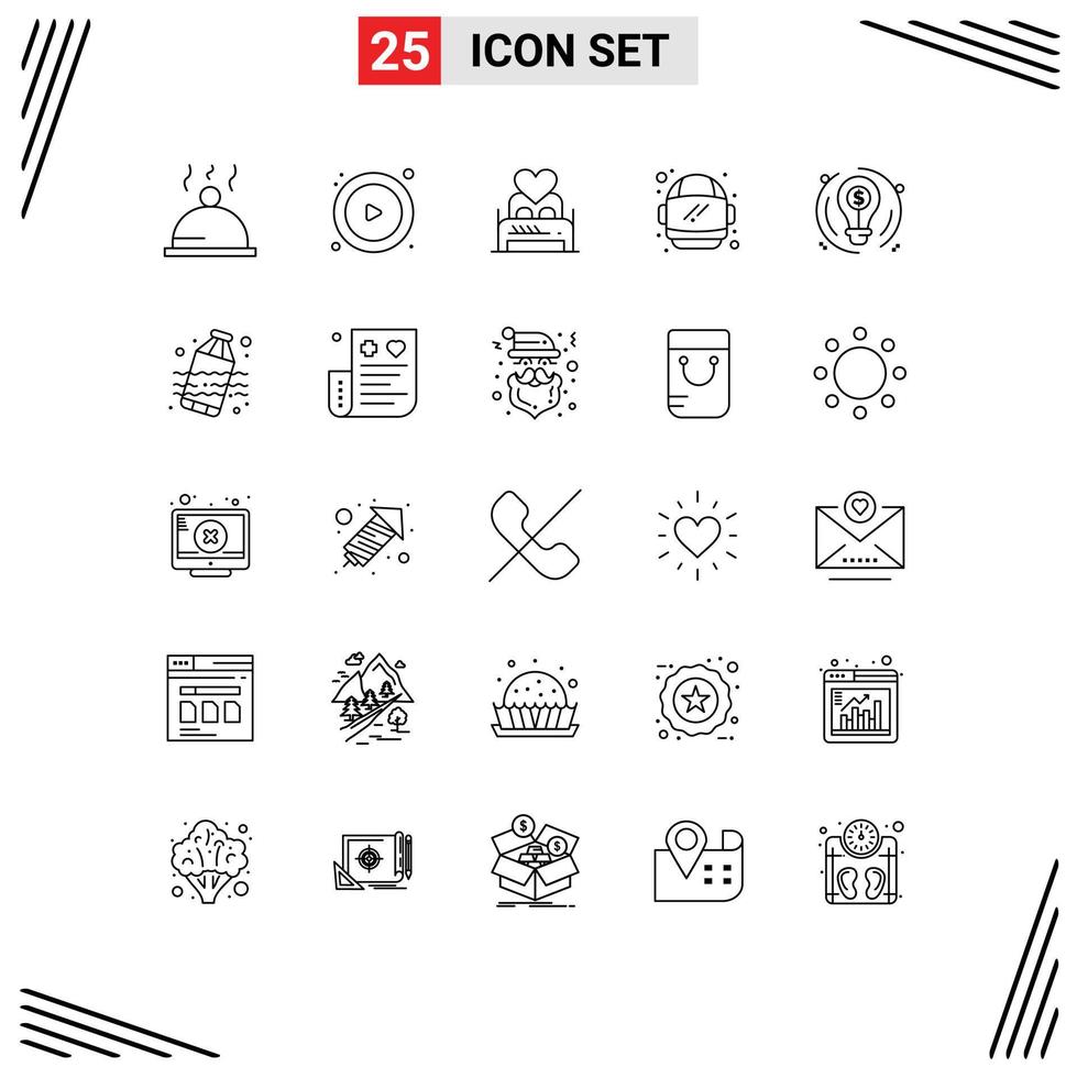 25 Universal Line Signs Symbols of circle bulb lover space astronaut Editable Vector Design Elements