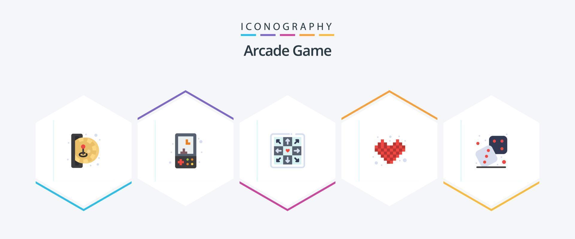 Arcade 25 Flat icon pack including dices. tetris. play. play. competition vector