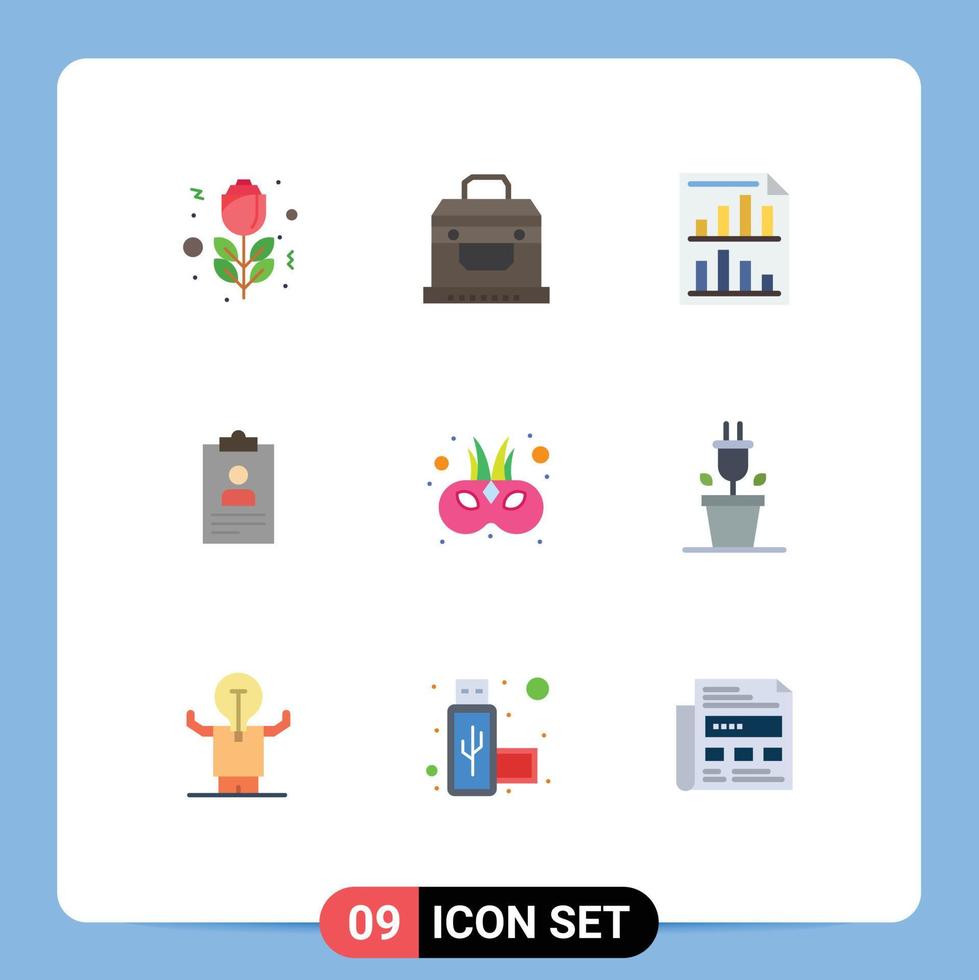 Set of 9 Modern UI Icons Symbols Signs for cinema curriculum data clipboard resume Editable Vector Design Elements