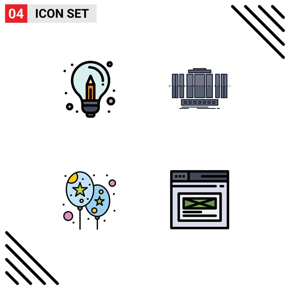 4 Thematic Vector Filledline Flat Colors and Editable Symbols of bulb technology design vertical event Editable Vector Design Elements