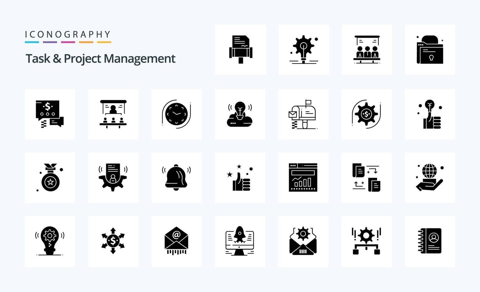 25 Task And Project Management Solid Glyph icon pack vector