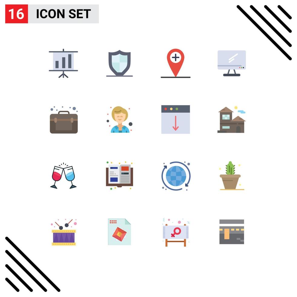 Modern Set of 16 Flat Colors and symbols such as design pc add imac monitor Editable Pack of Creative Vector Design Elements