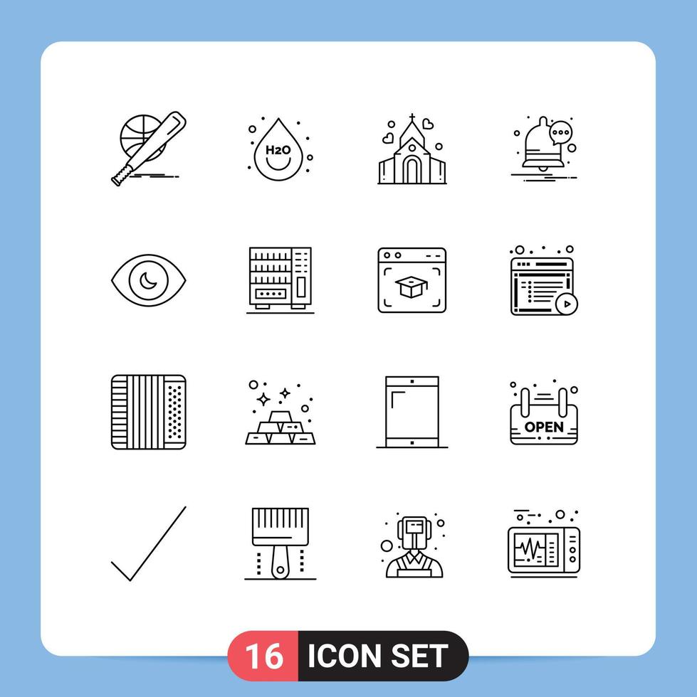 Mobile Interface Outline Set of 16 Pictograms of human eye notification water message house Editable Vector Design Elements