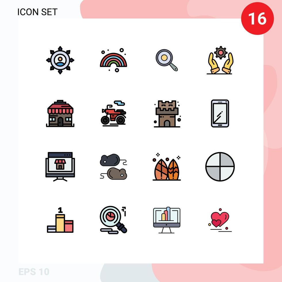 16 líneas rellenas de colores planos vectoriales temáticos y símbolos editables de la construcción de elementos de diseño de vectores creativos editables en la plancha de desarrollo del arco iris moderno
