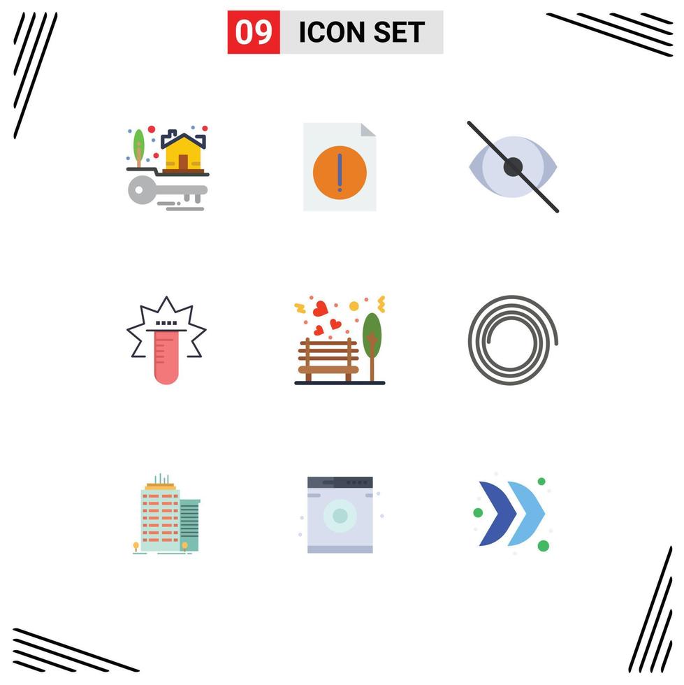Mobile Interface Flat Color Set of 9 Pictograms of love lab face medical tube Editable Vector Design Elements