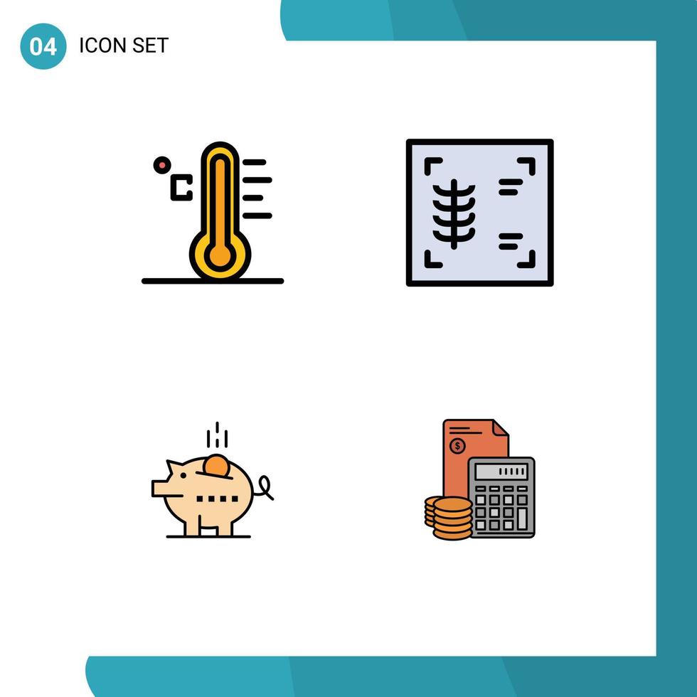 Pack of 4 creative Filledline Flat Colors of cloud economy sun ribs safe Editable Vector Design Elements