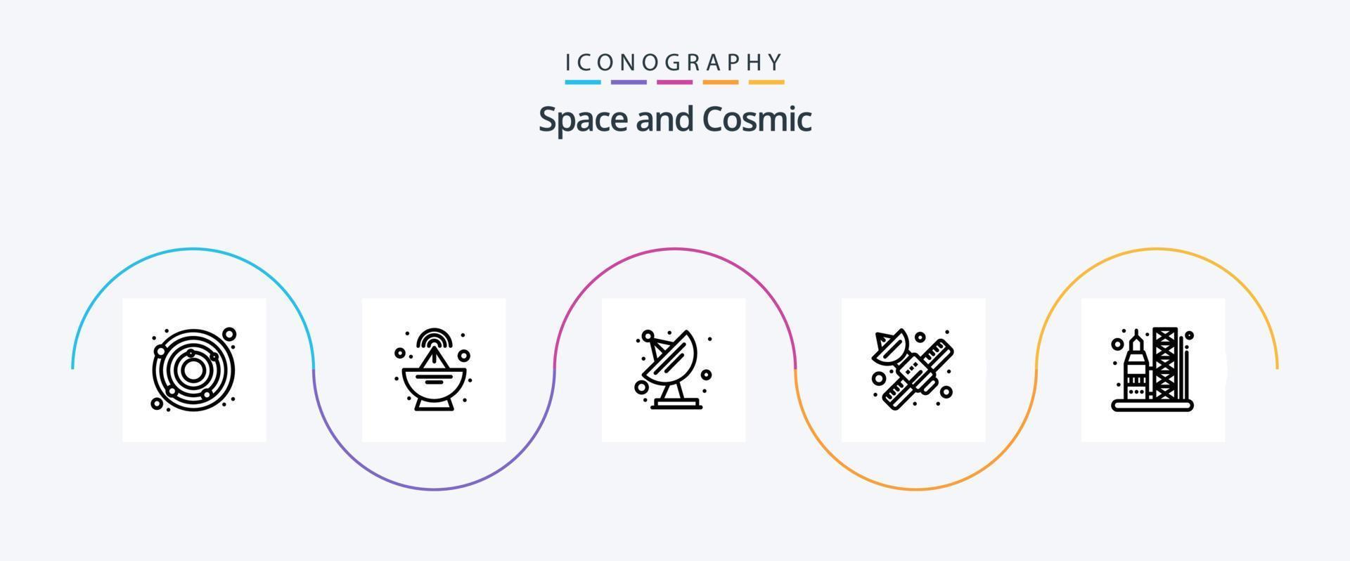 paquete de iconos de la línea espacial 5 que incluye espacio. cohete. espacio. lanzamiento. satélite vector