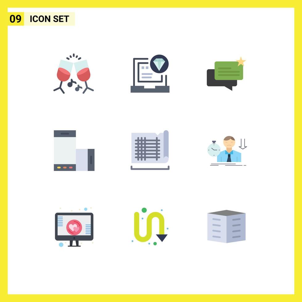 Flat Color Pack of 9 Universal Symbols of construction rotate chat phone device Editable Vector Design Elements