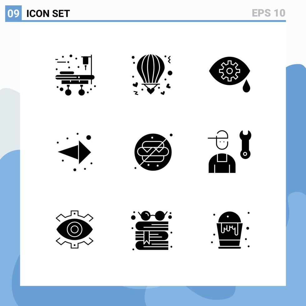paquete de 9 signos y símbolos de glifos sólidos modernos para medios de impresión web como el parque sin corrección sin dirección de alimentos elementos de diseño de vectores editables