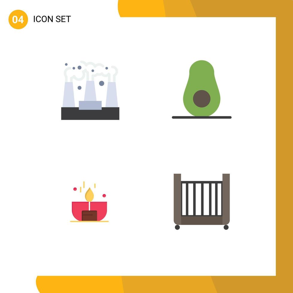 Set of 4 Modern UI Icons Symbols Signs for factory light smoke fruit shine Editable Vector Design Elements