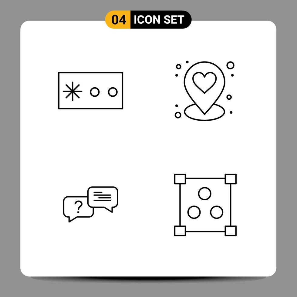 4 Universal Line Signs Symbols of password message heart chat design Editable Vector Design Elements