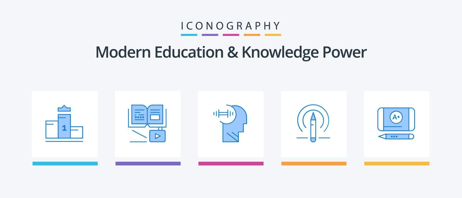 Modern Education And Knowledge Power Blue 5 Icon Pack Including achieve. tools. training. education. learining. Creative Icons Design vector