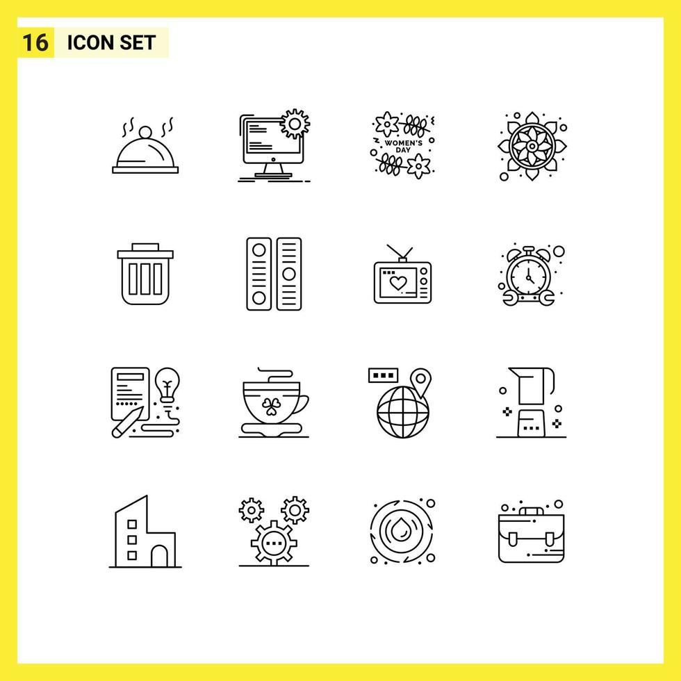 Outline Pack of 16 Universal Symbols of trash pattern static india women Editable Vector Design Elements