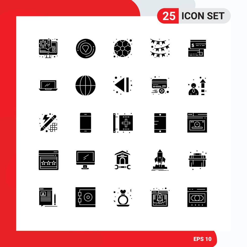 Stock Vector Icon Pack of 25 Line Signs and Symbols for card ribbon ball party celebrate Editable Vector Design Elements