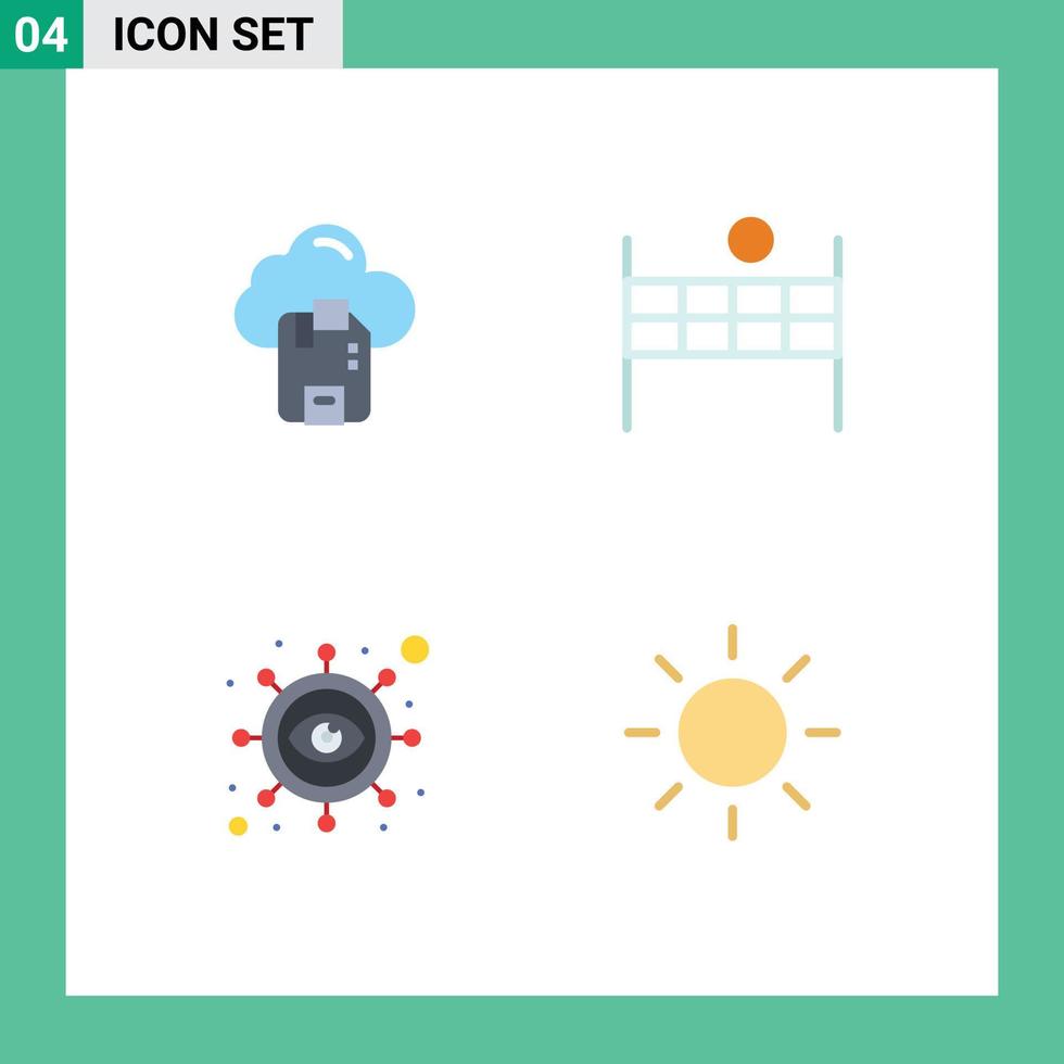 Pack of 4 creative Flat Icons of cloud marketing server volleyball brightness Editable Vector Design Elements