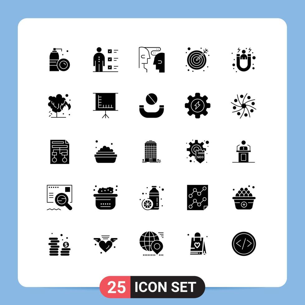 25 Universal Solid Glyphs Set for Web and Mobile Applications customer target professional goal interaction Editable Vector Design Elements