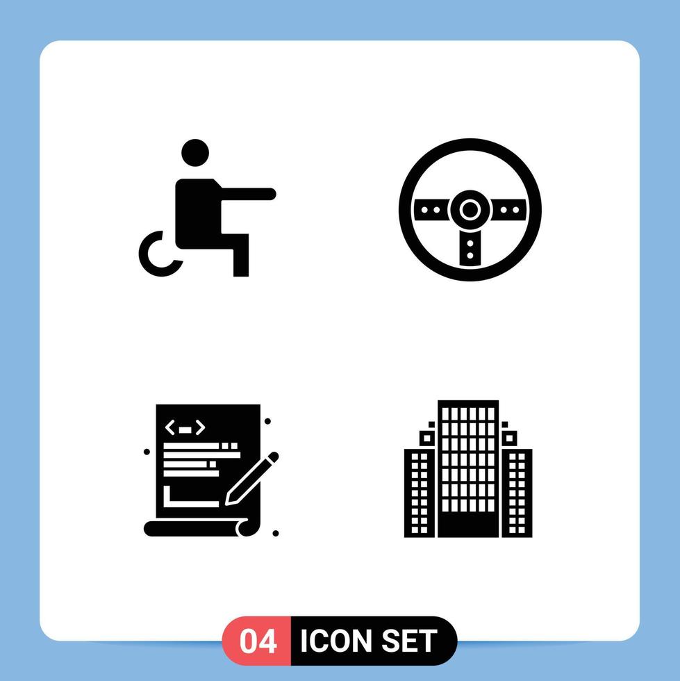 Set of 4 Modern UI Icons Symbols Signs for disabled language wheelchair game web coding Editable Vector Design Elements