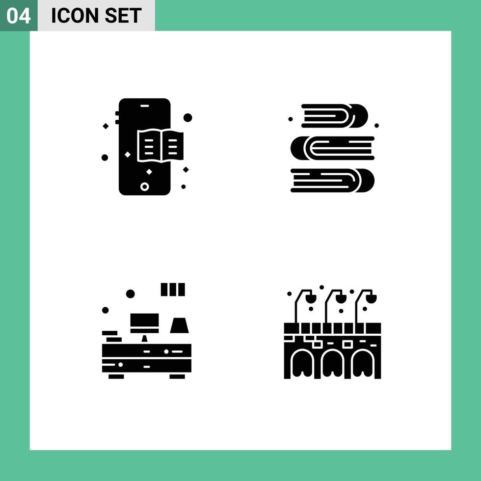 Pack of 4 Modern Solid Glyphs Signs and Symbols for Web Print Media such as mobile tv arts computer life Editable Vector Design Elements