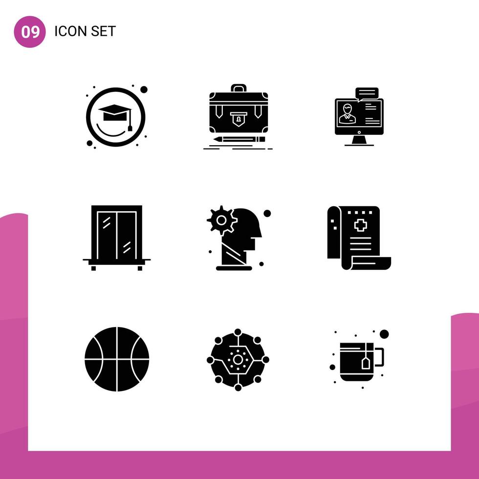 9 Universal Solid Glyphs Set for Web and Mobile Applications gear window chat interior meeting Editable Vector Design Elements