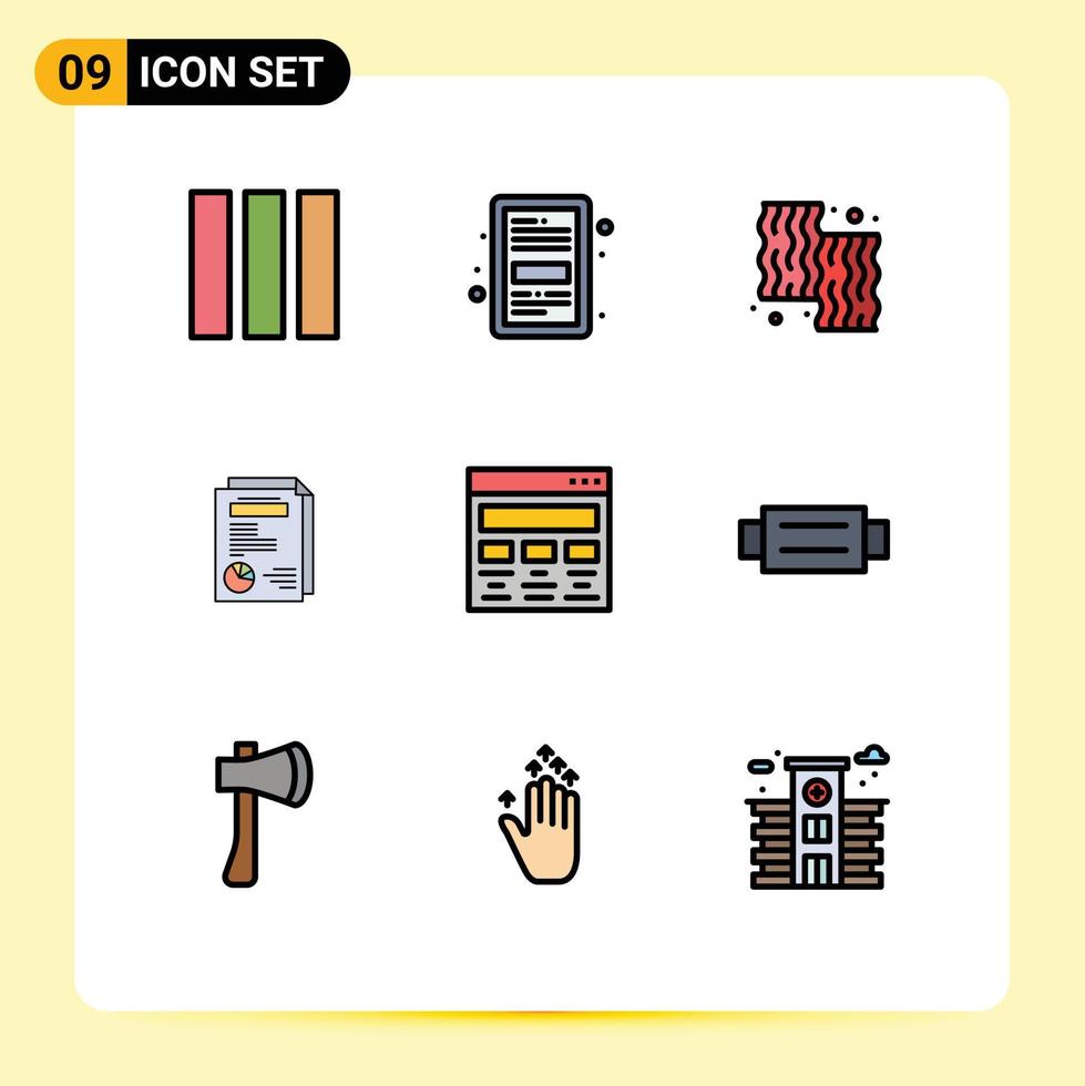 9 Universal Filledline Flat Colors Set for Web and Mobile Applications design report animal layout meat Editable Vector Design Elements