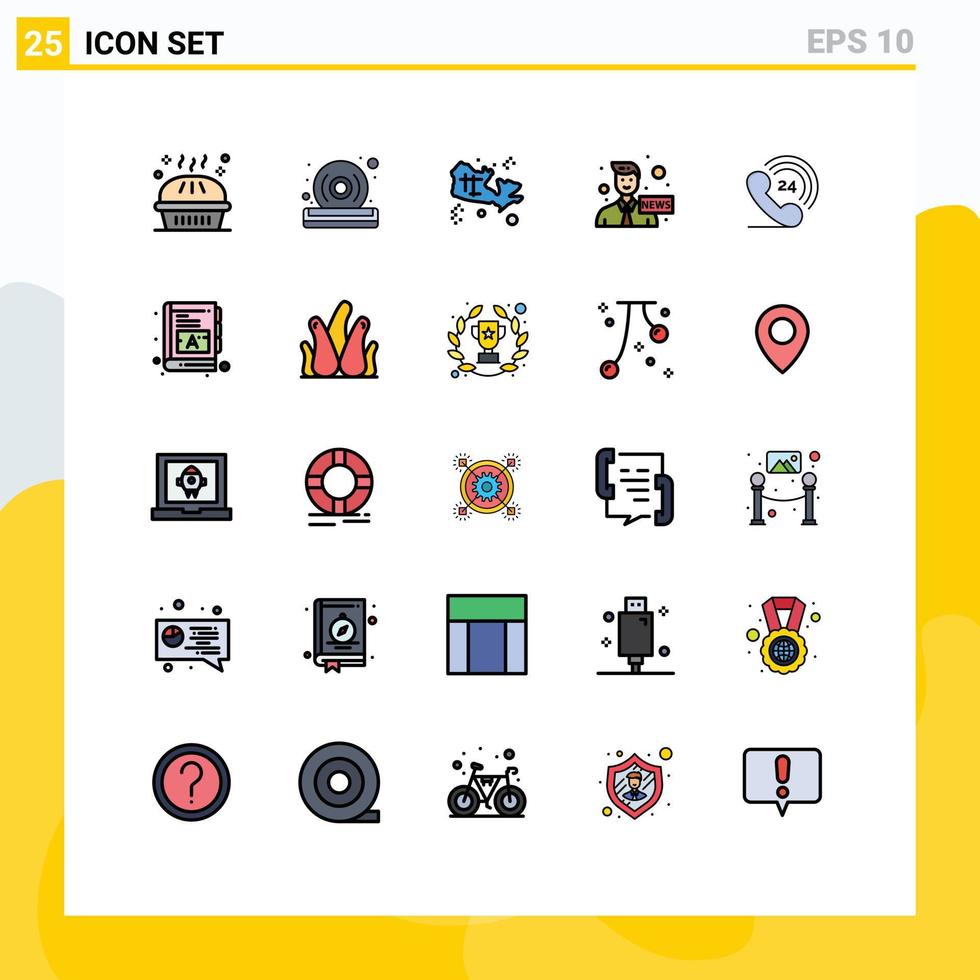 Set of 25 Modern UI Icons Symbols Signs for telephone media player communication world Editable Vector Design Elements