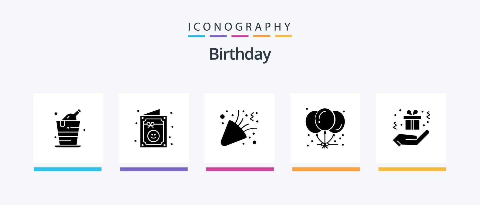 Birthday Glyph 5 Icon Pack Including box. party. birthday. celebration. balloons. Creative Icons Design vector