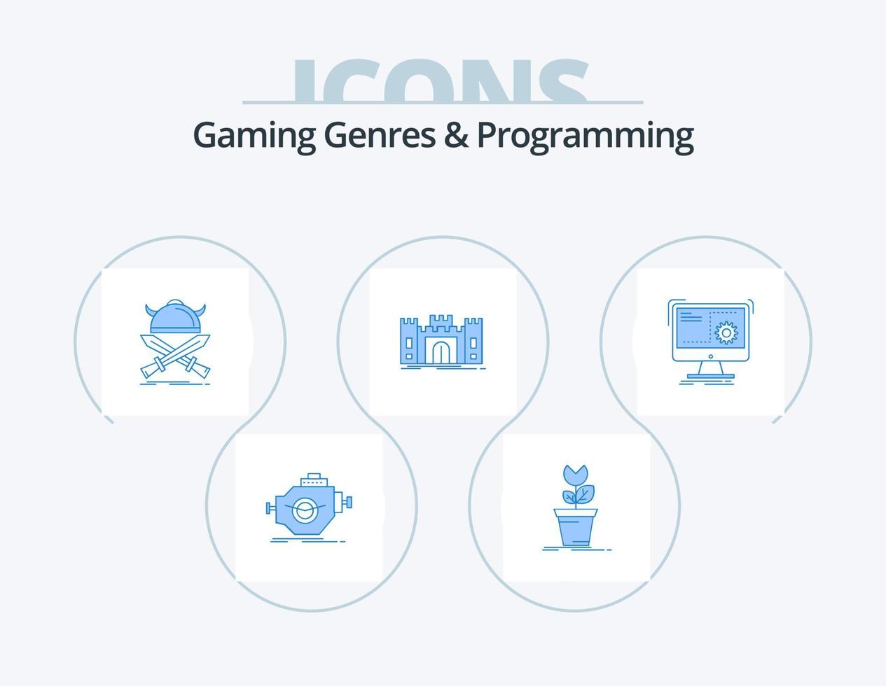 géneros de juego y programación blue icon pack 5 icon design. fuerte. castillo. obstáculo. espadas vikingo vector