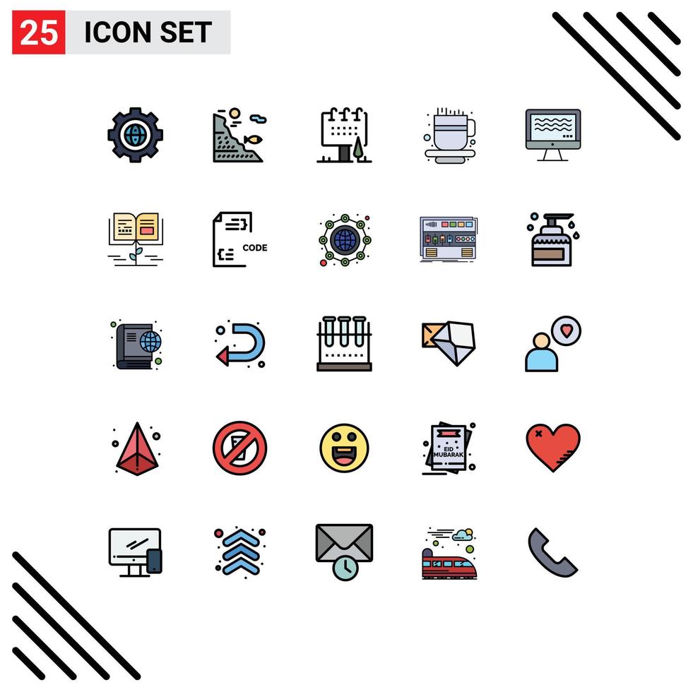 paquete de iconos de vector de stock de 25 signos y símbolos de línea para elementos de diseño de vector editables de tablero comercial de roca de taza de té