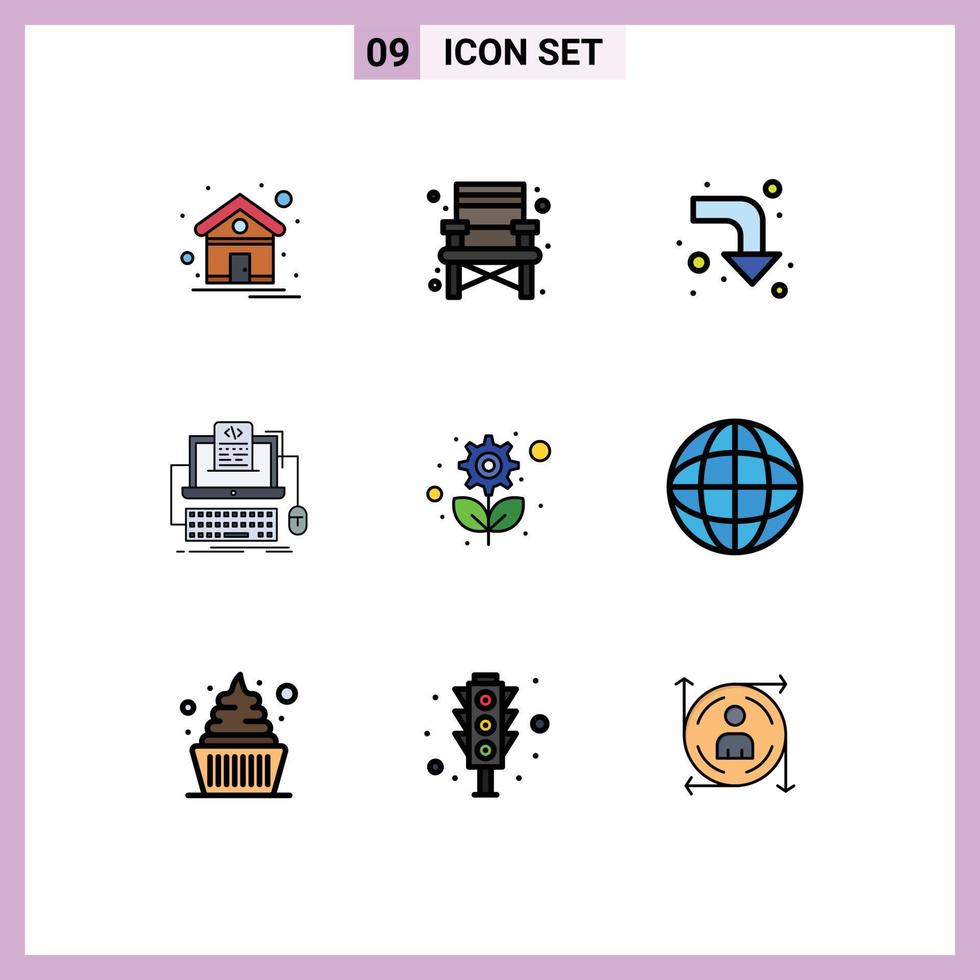 Filledline Flat Color Pack of 9 Universal Symbols of plant recycling reload screen computer Editable Vector Design Elements