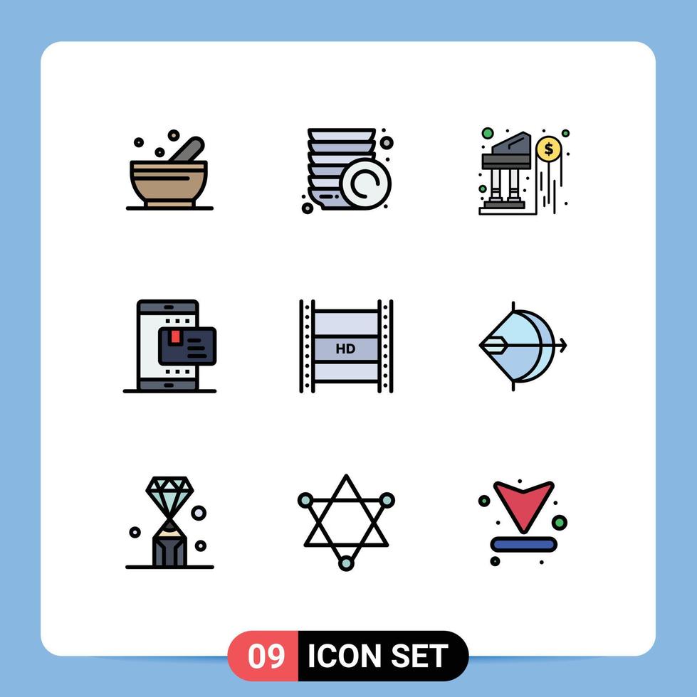 9 Creative Icons Modern Signs and Symbols of hd in filmmaking digital video broadcasting investment shopping payment Editable Vector Design Elements