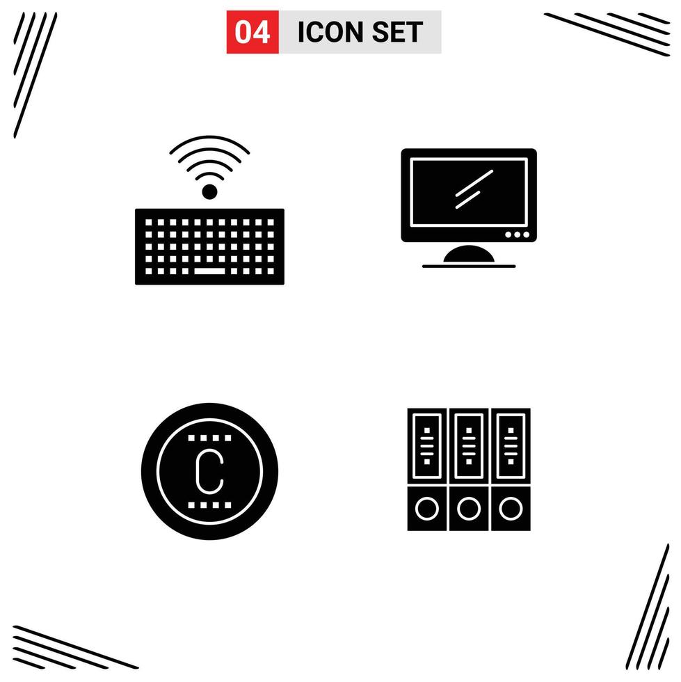 4 Universal Solid Glyphs Set for Web and Mobile Applications hardware protection computer imac trademark Editable Vector Design Elements