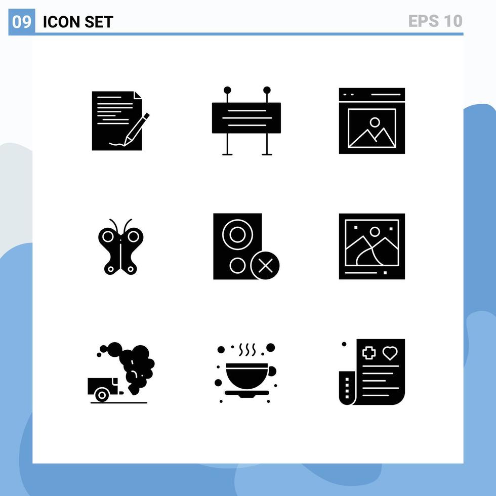 Set of 9 Modern UI Icons Symbols Signs for nature butterfly under construction barrier animal picture Editable Vector Design Elements