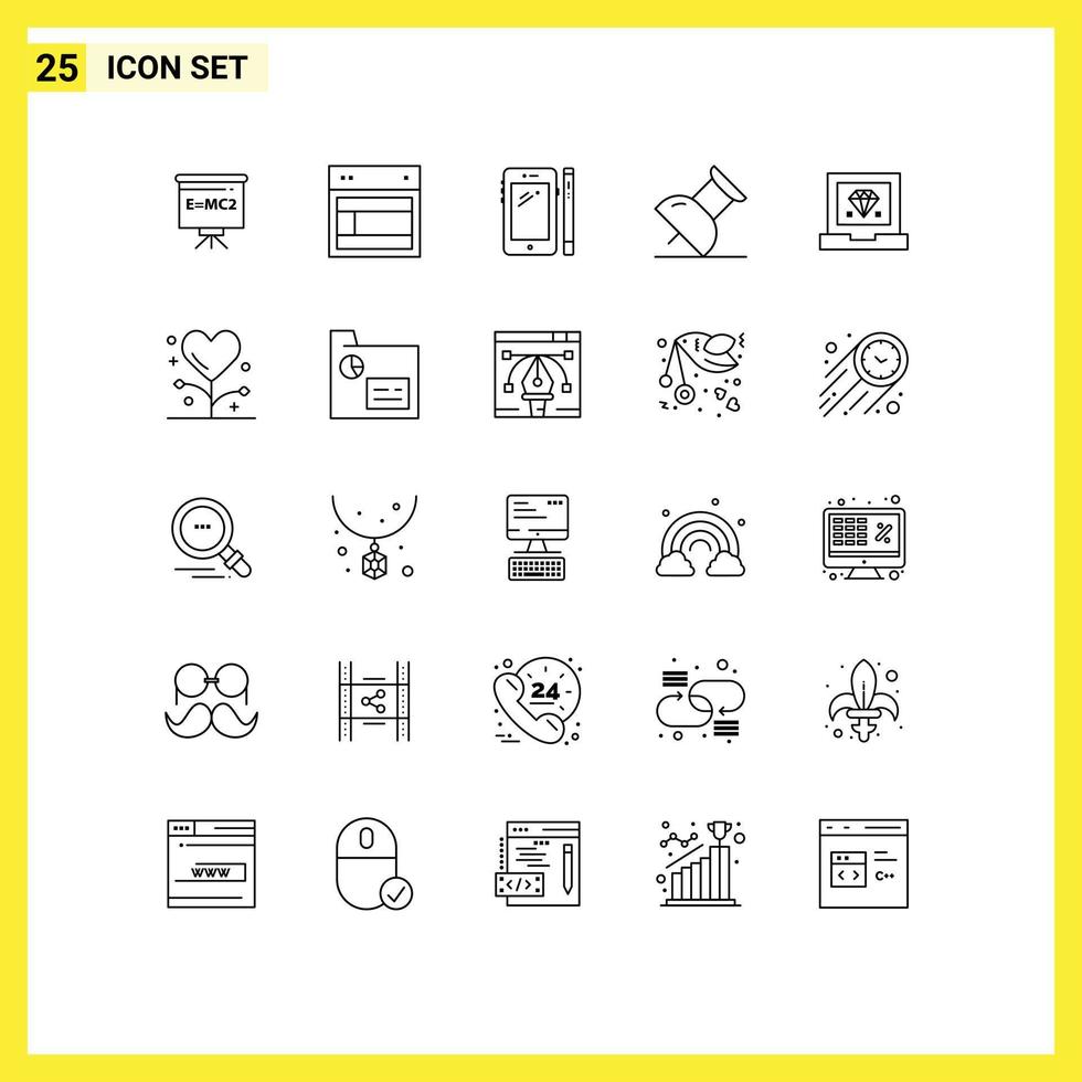 Mobile Interface Line Set of 25 Pictograms of develop pin website marker huawei Editable Vector Design Elements