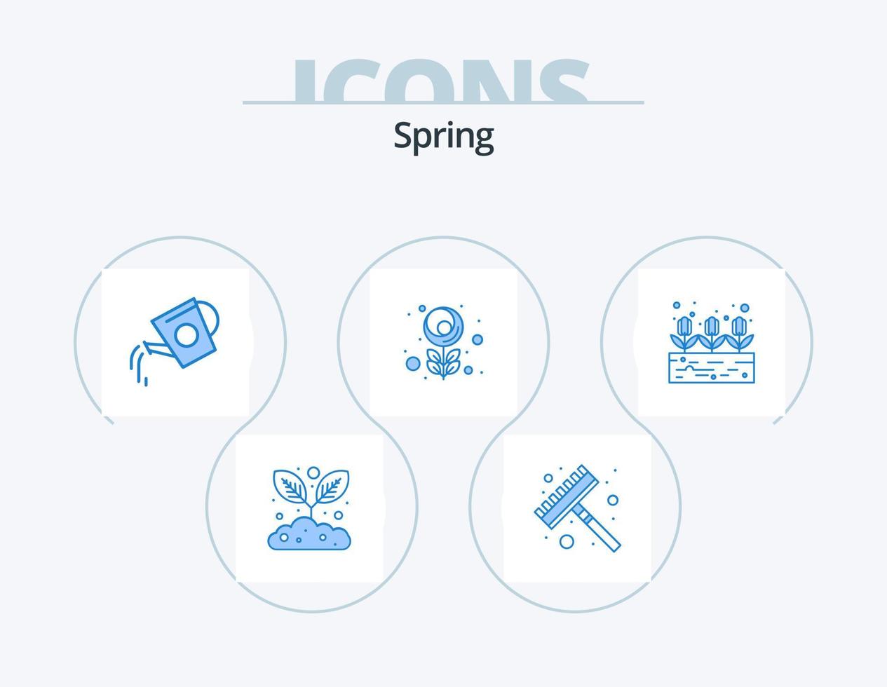 Spring Blue Icon Pack 5 Icon Design. plant. growing. bottle. flower. macro vector