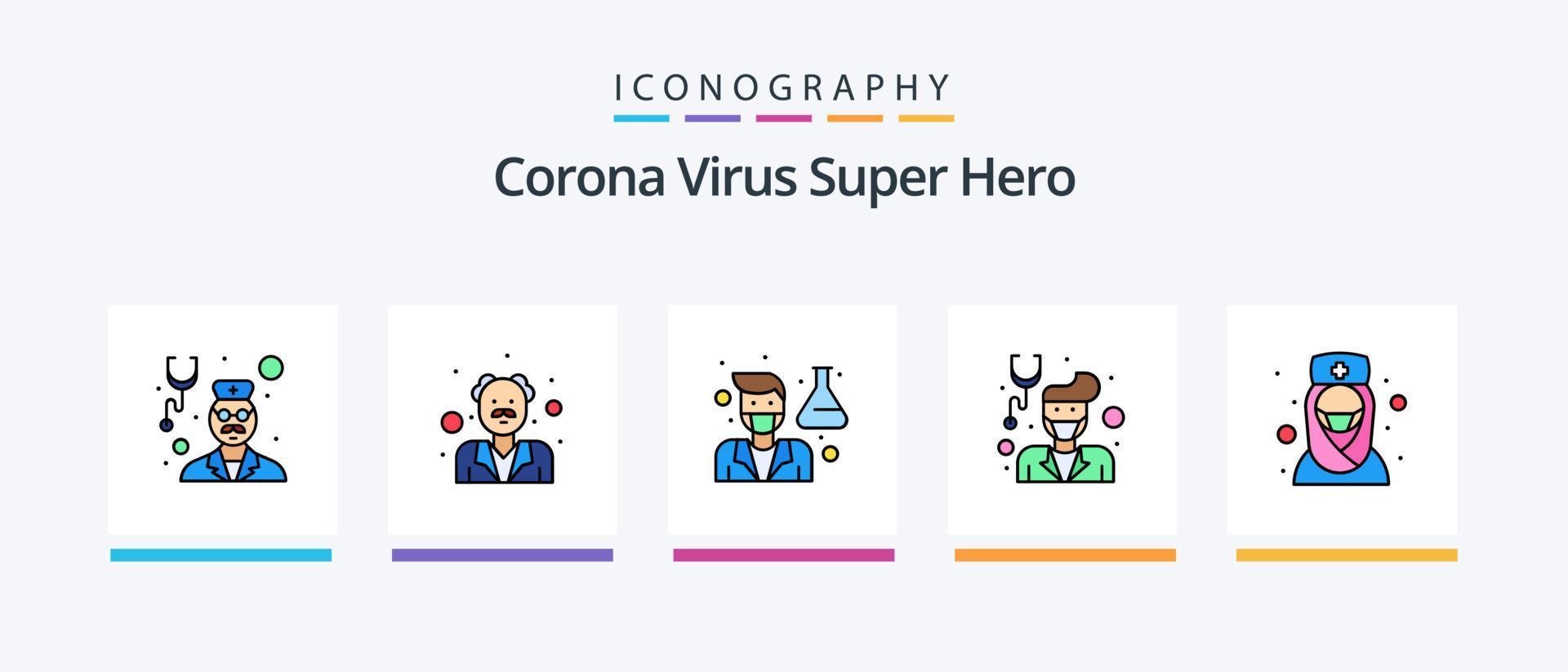 Corona Virus Super Hero Line Filled 5 Icon Pack Including doctor. care. old man. nurse. doctor. Creative Icons Design vector