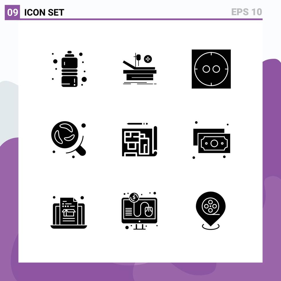 Set of 9 Modern UI Icons Symbols Signs for estate blueprint electric architecture research Editable Vector Design Elements