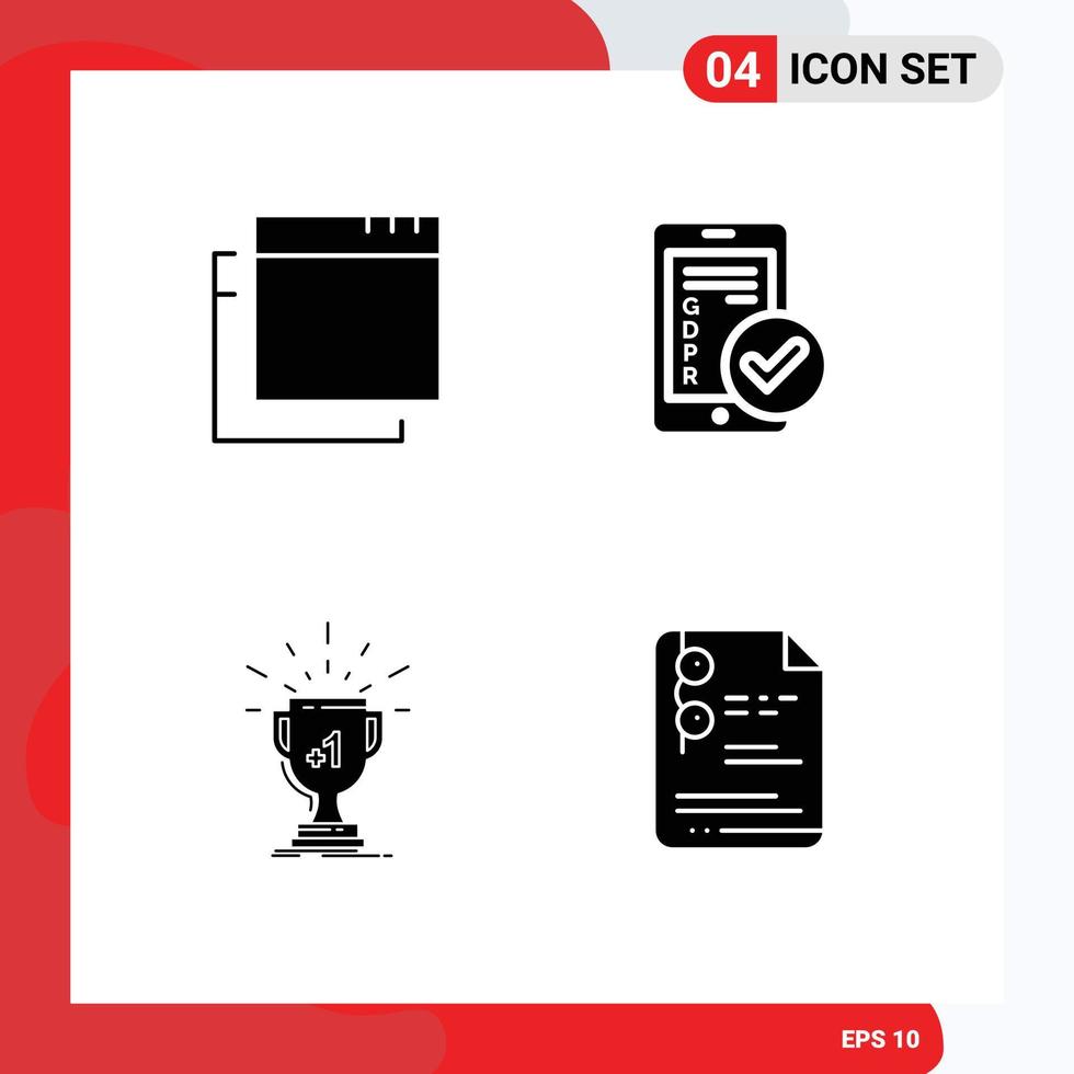 Group of 4 Solid Glyphs Signs and Symbols for apps win mobile smartphone first Editable Vector Design Elements