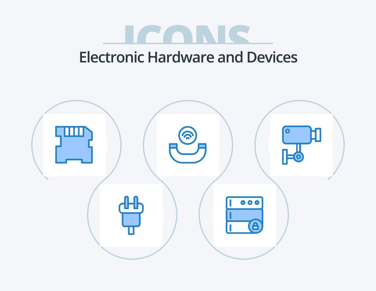 Devices Blue Icon Pack 5 Icon Design. surveillance. device. card. cam. handset vector