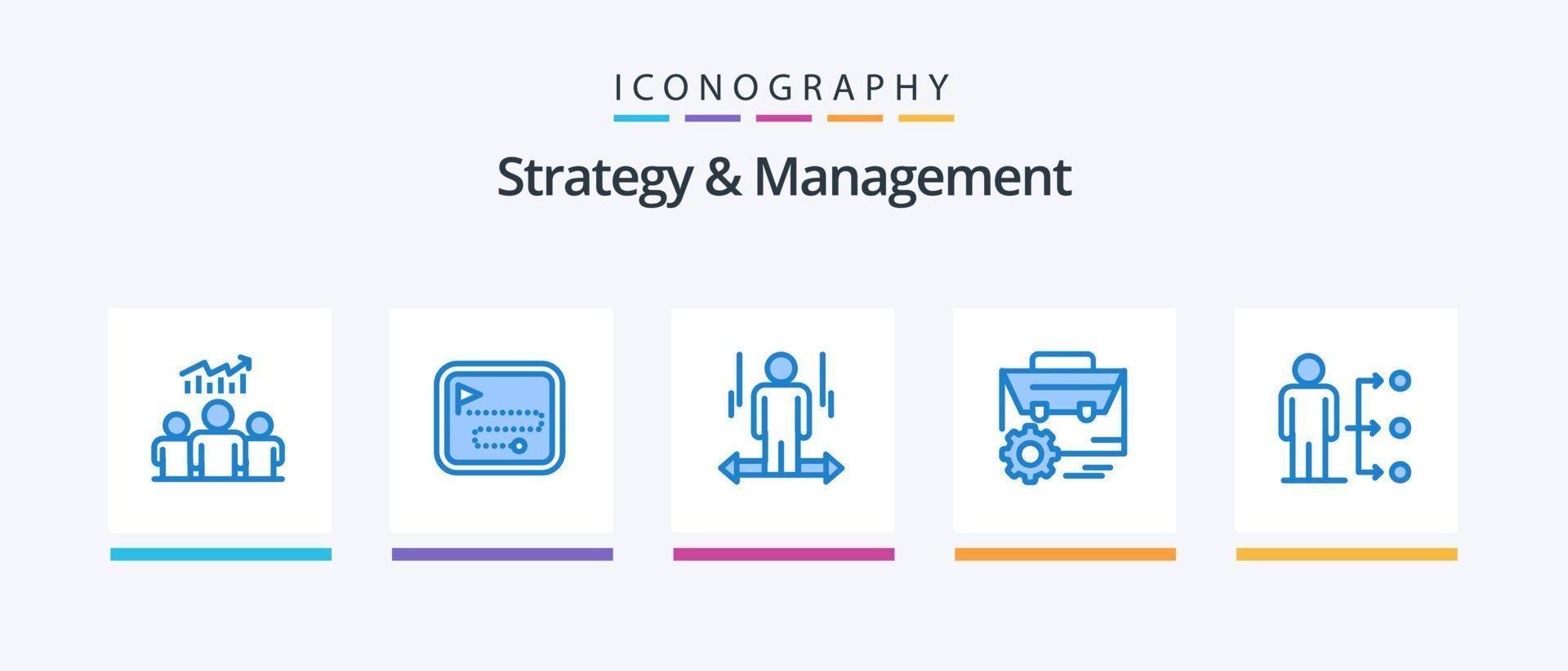 Strategy And Management Blue 5 Icon Pack Including engineer. gear. flag. bag. left. Creative Icons Design vector