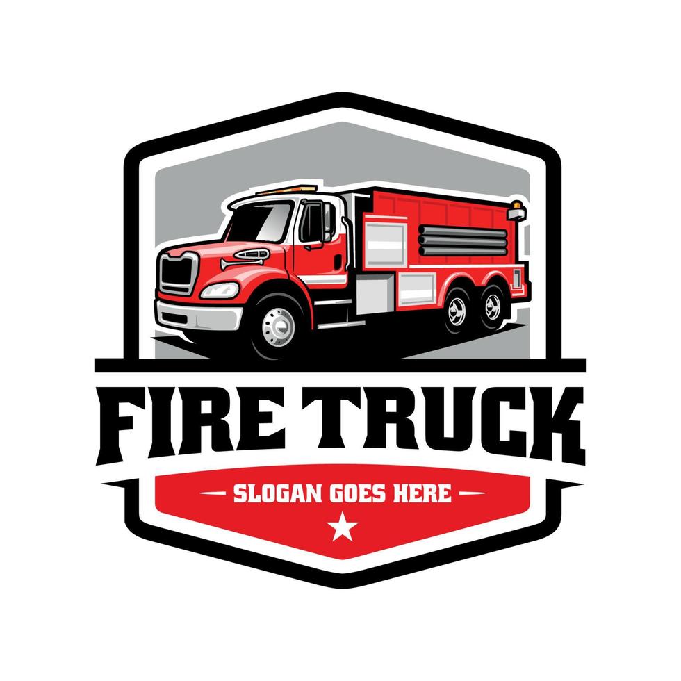 red fire truck illustration logo vector