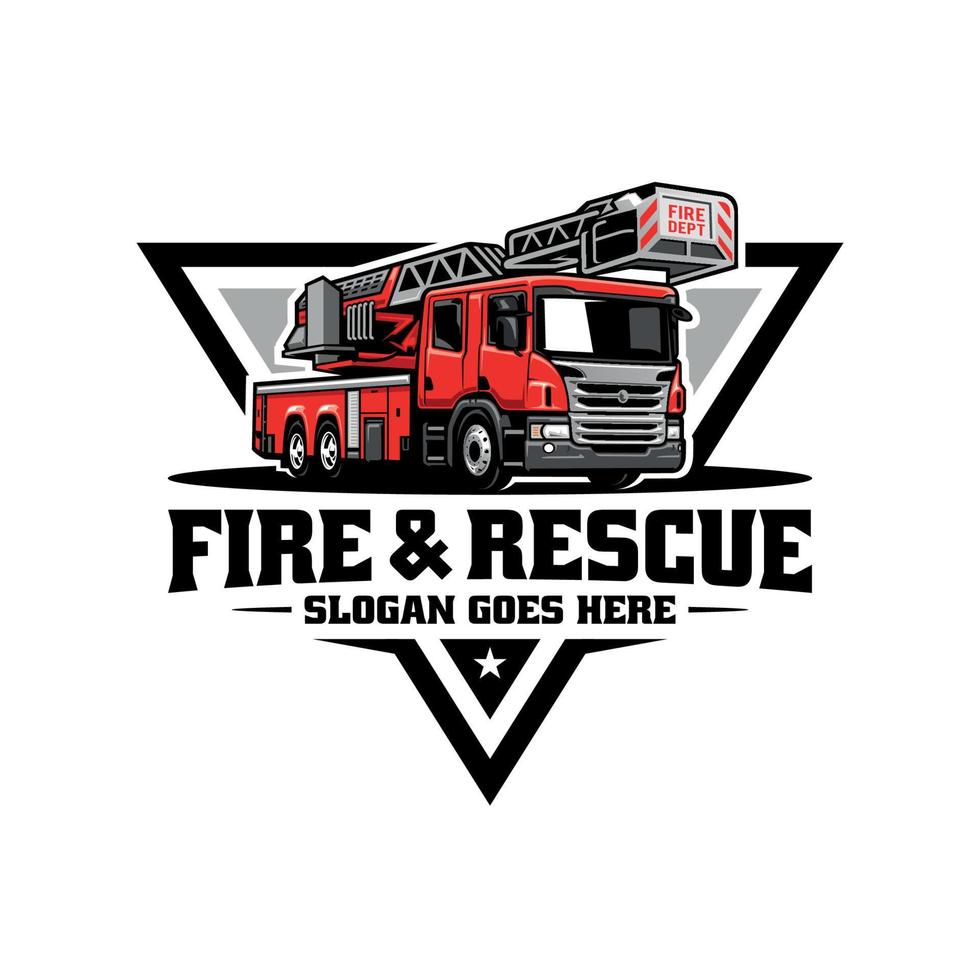 red fire truck, ladder truck illustration logo vector