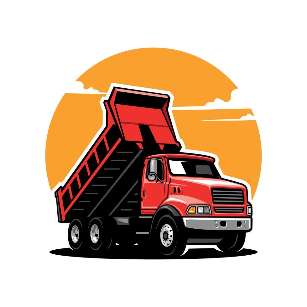 vector del logotipo del camión volquete para la empresa constructora. Ilustración de vector de plantilla de equipo de vehículo