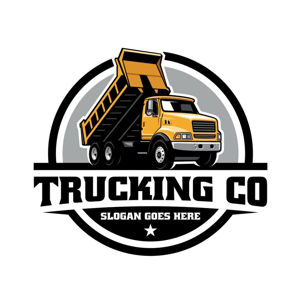 Dump truck logo vector for construction company. Vehicle equipment template vector illustration