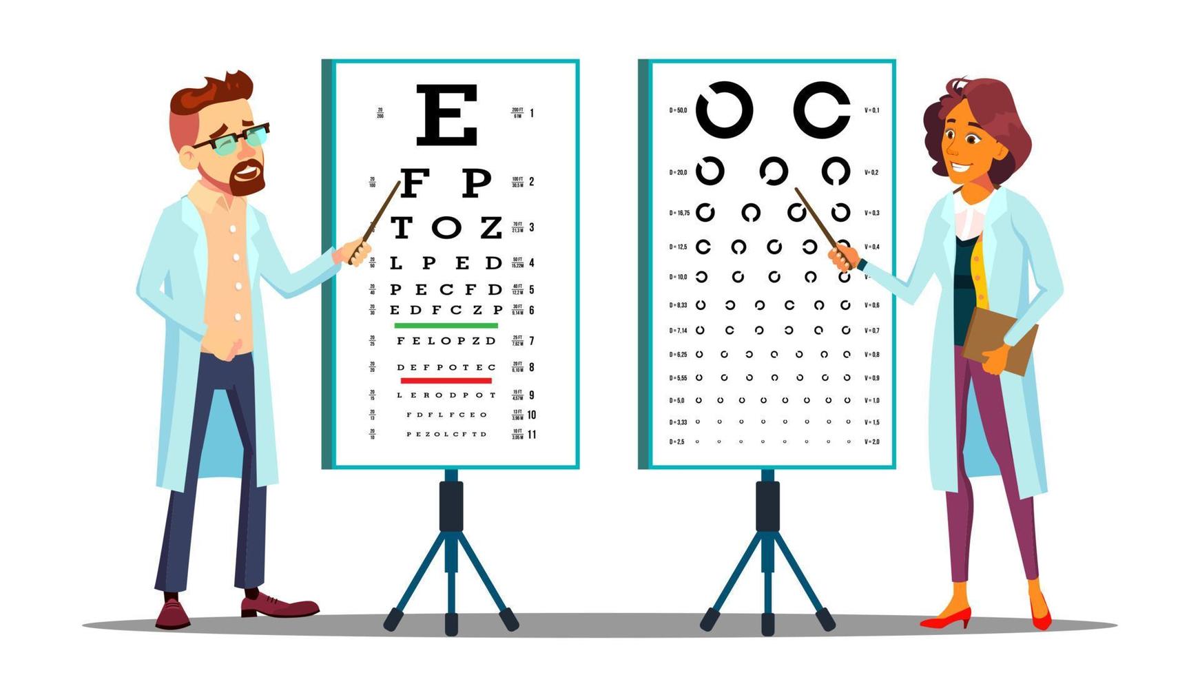 Ophthalmologist Examining Patient Eyesight Vector Characters Set
