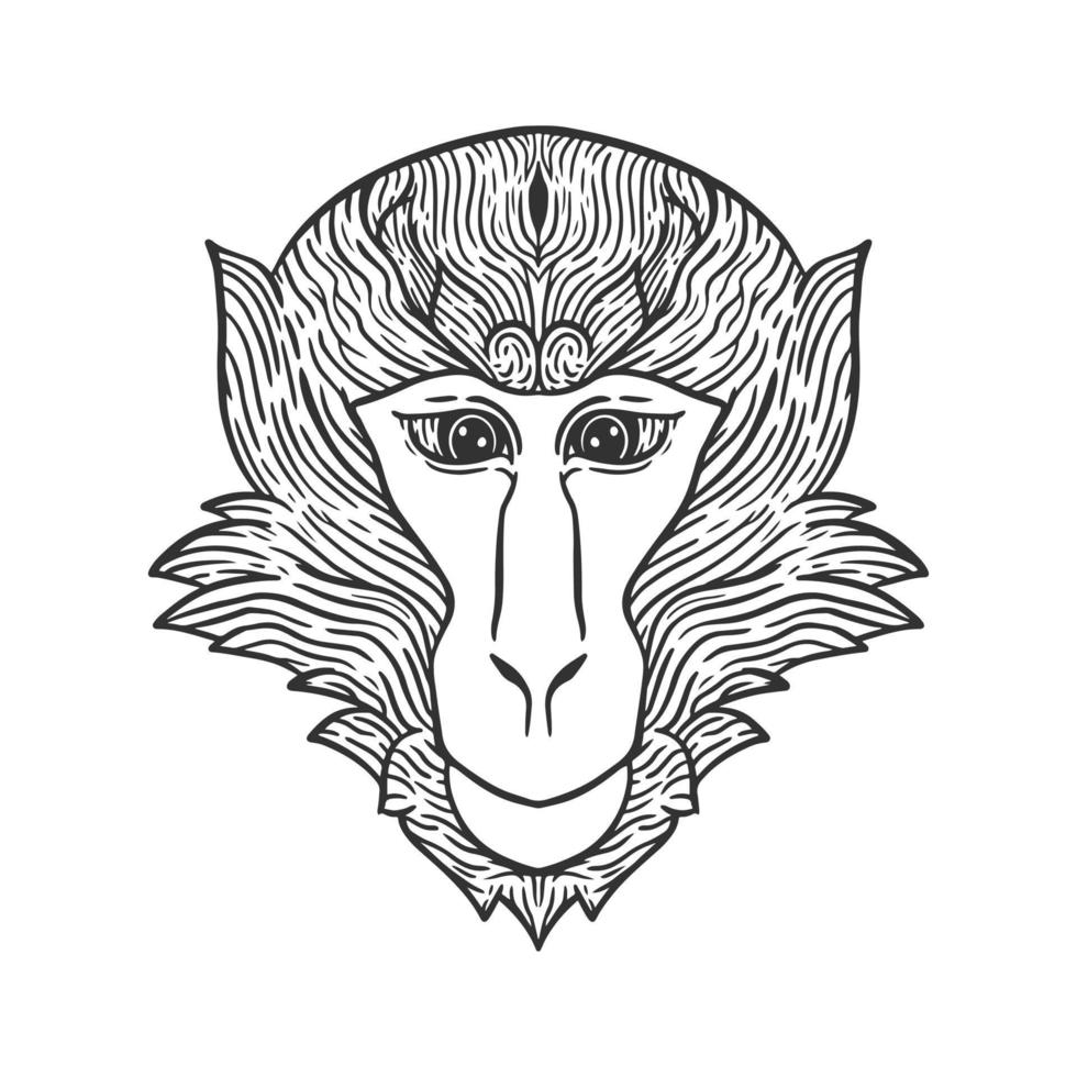 monkey head line art illustration vector