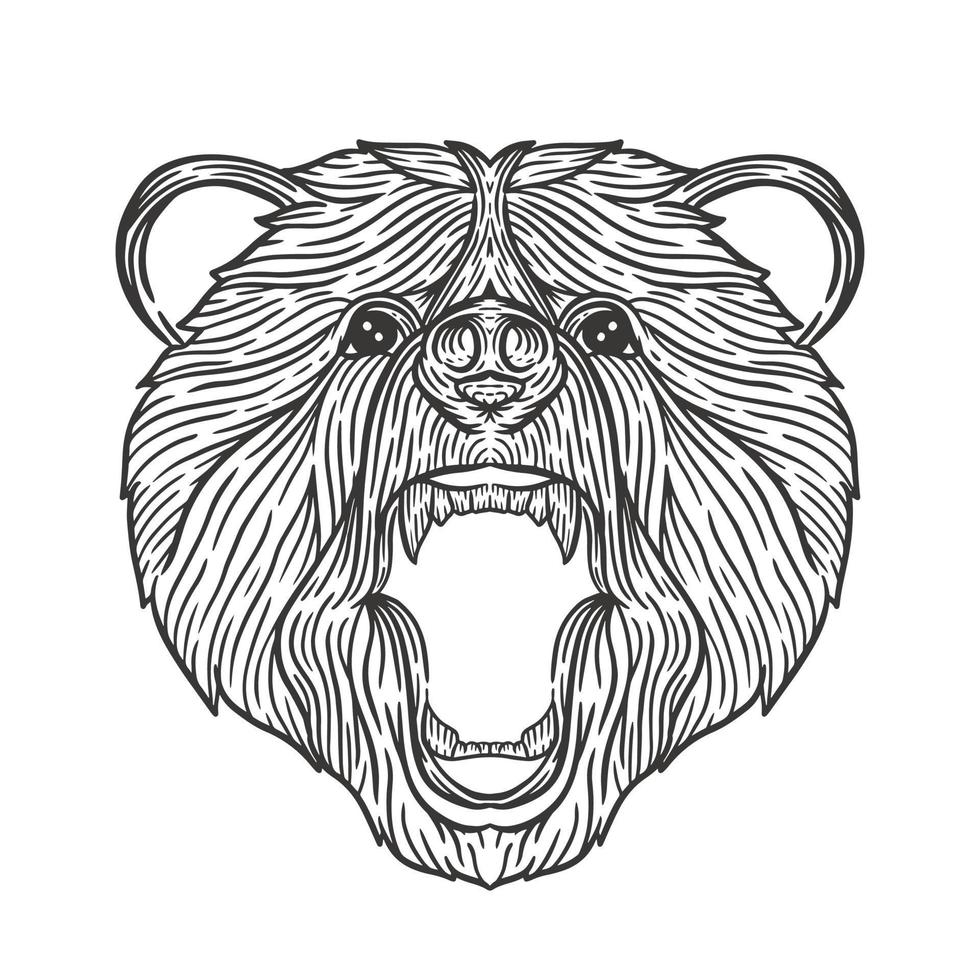 bear head line art illustration vector